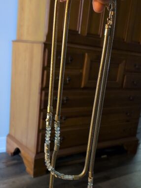 henri bendel Gold Tone Multi-Strand Snake Chain Necklace with Clear Beads